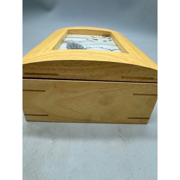 Wooden Memory Box With Picture Frame Lid & Hinged Top trinket jewelry 8x6" READ - Picture 7 of 9